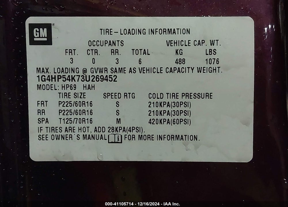 2003 BUICK LESABRE CUSTOM VIN: 1G4HP54K73U269452