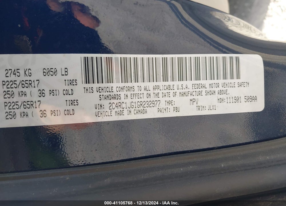 2016 CHRYSLER TOWN & COUNTRY LIMITED VIN: 2C4RC1JG1GR232977