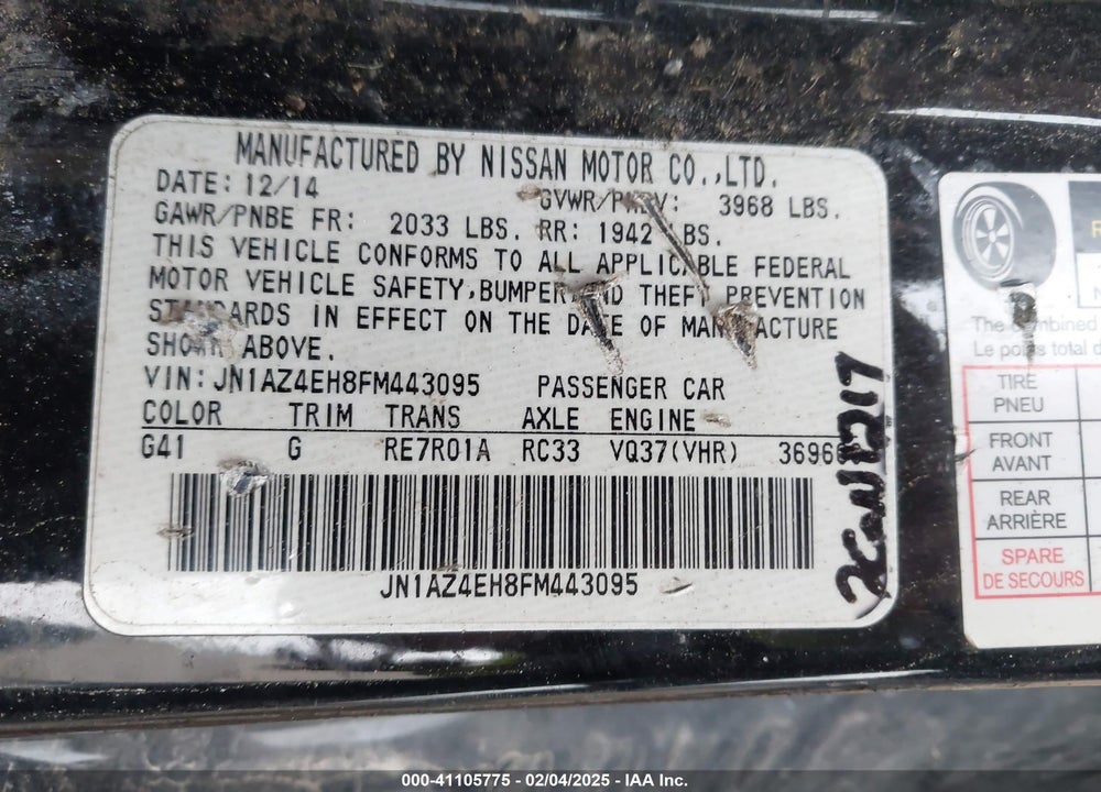 2015 NISSAN 370Z SPORT TECH VIN: JN1AZ4EH8FM443095