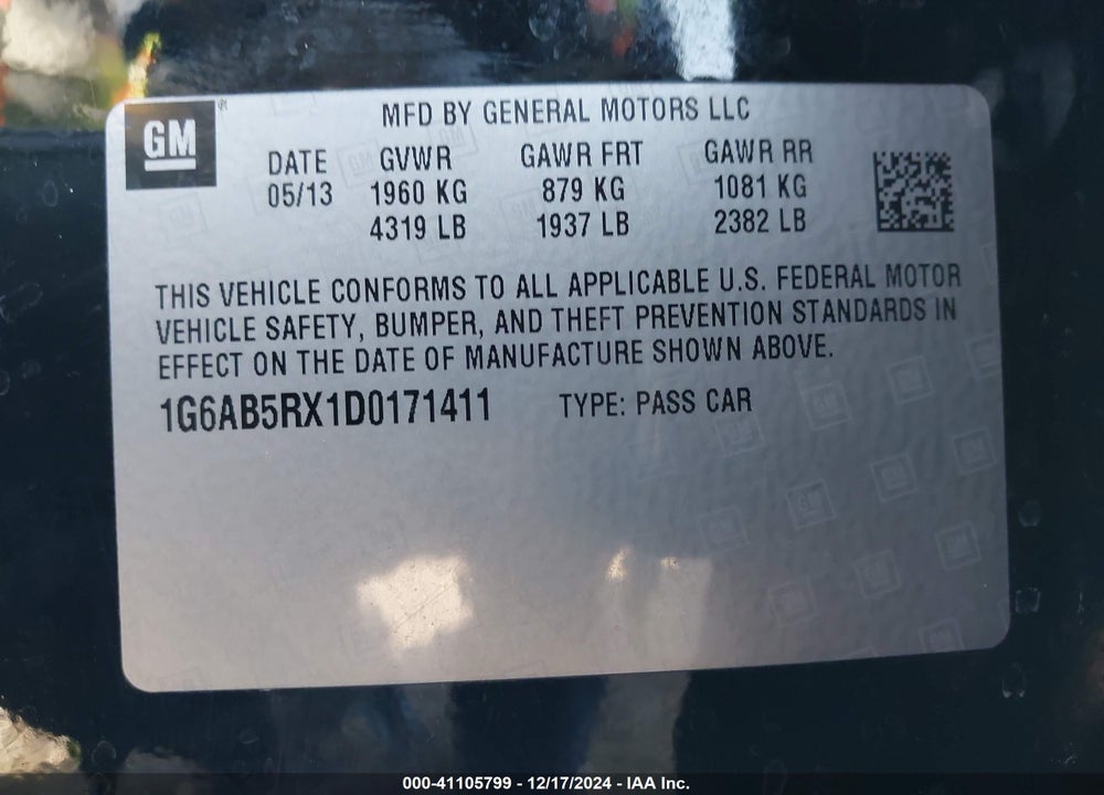 2013 CADILLAC ATS LUXURY VIN: 1G6AB5RX1D0171411
