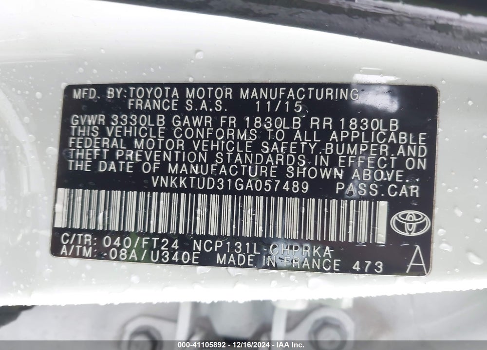 2016 TOYOTA YARIS SE VIN: VNKKTUD31GA057489