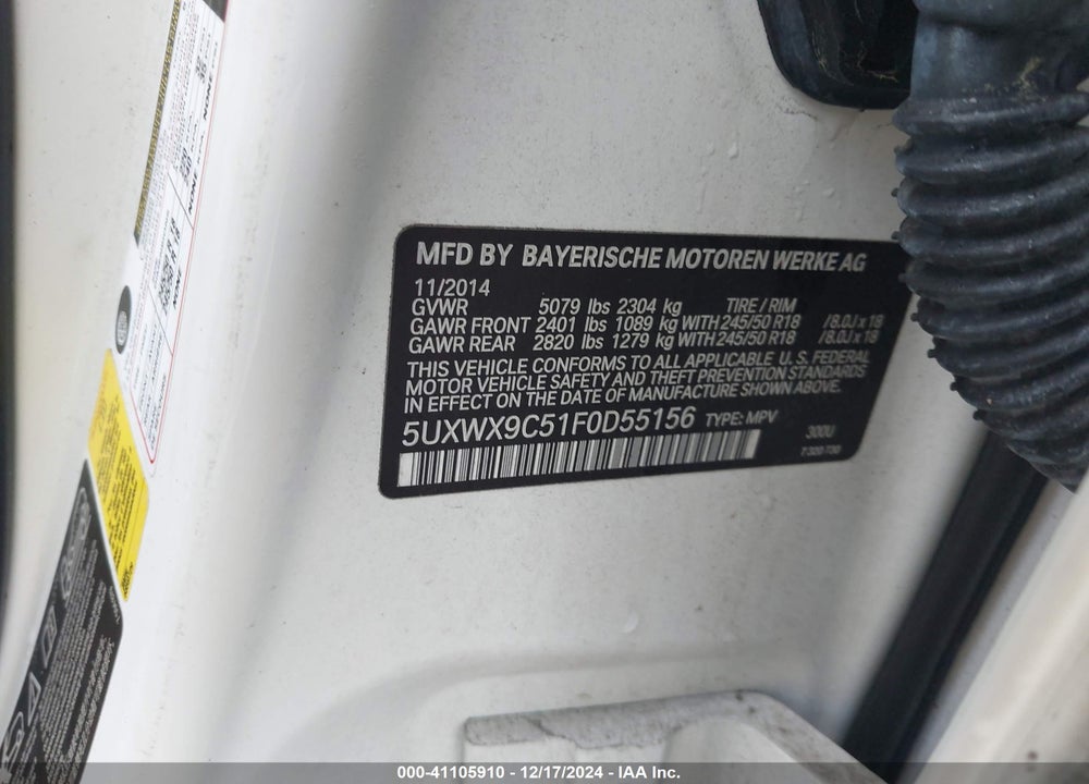 2015 BMW X3 XDRIVE28I VIN: 5UXWX9C51F0D55156