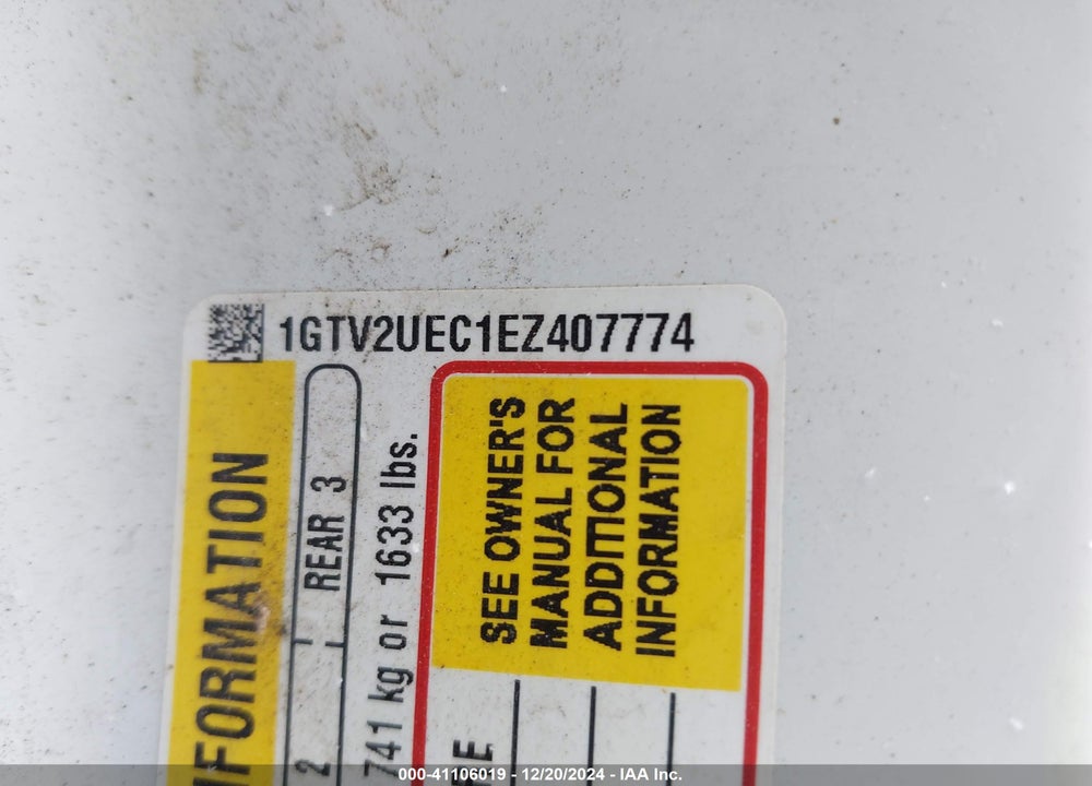 2014 GMC SIERRA VIN: 1GTV2UEC1EZ407774