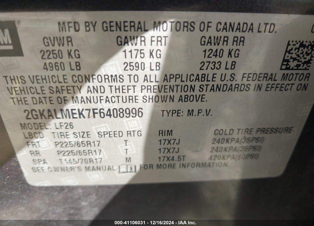 2015 GMC TERRAIN SLE-1 VIN: 2GKALMEK7F6408996