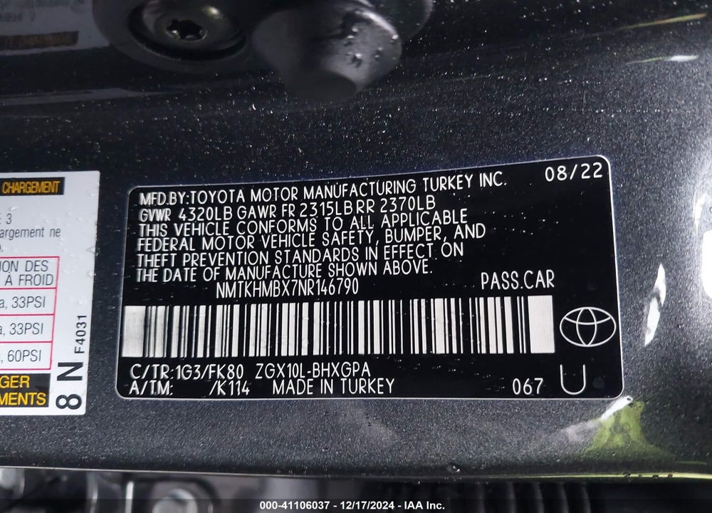 2022 TOYOTA C-HR XLE VIN: NMTKHMBX7NR146790