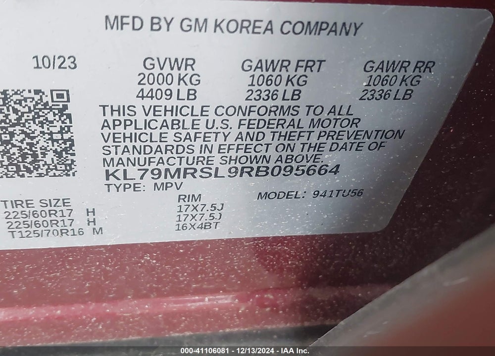 2024 CHEVROLET TRAILBLAZER AWD LT VIN: KL79MRSL9RB095664