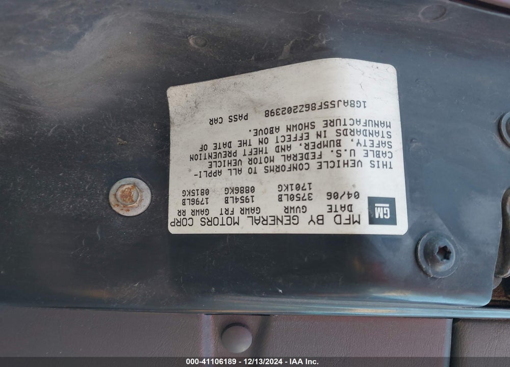 2006 SATURN ION 2 VIN: 1G8AJ55F86Z202398