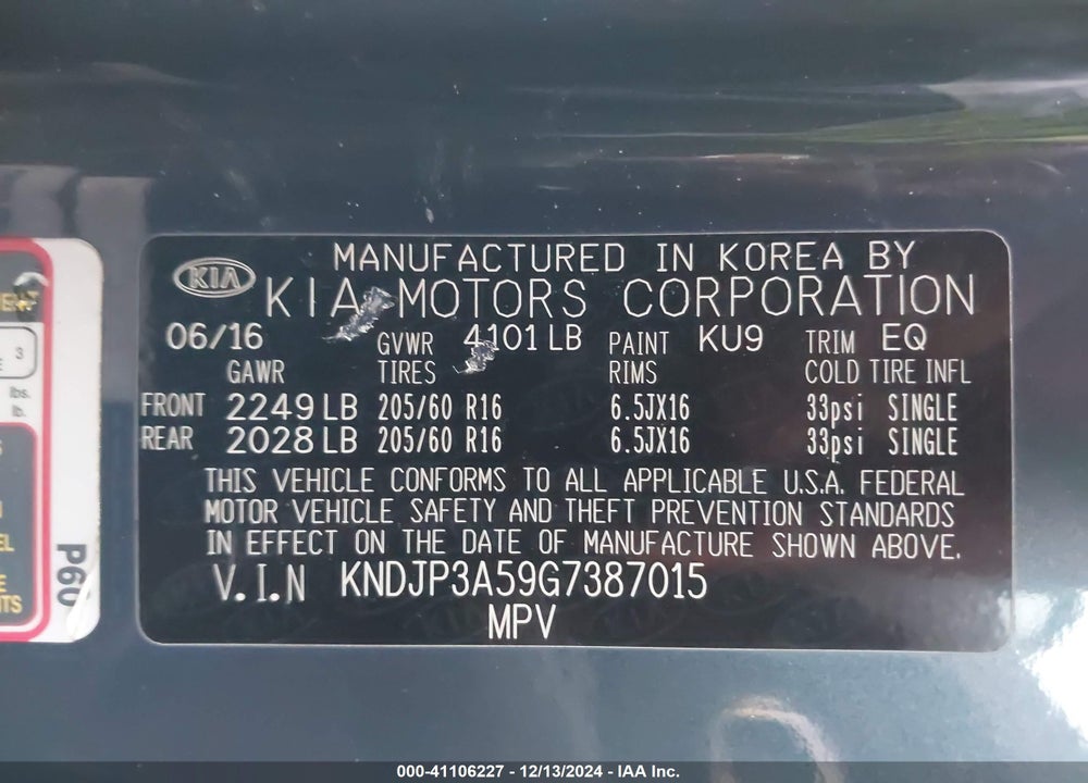 2016 KIA SOUL VIN: KNDJP3A59G7387015