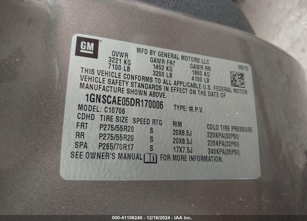 2013 CHEVROLET TAHOE LS VIN: 1GNSCAE05DR170006