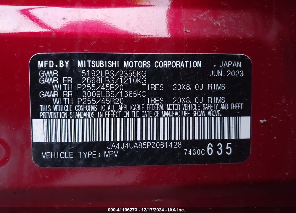 2023 MITSUBISHI OUTLANDER SE 2.5 S-AWC VIN: JA4J4UA85PZ061428