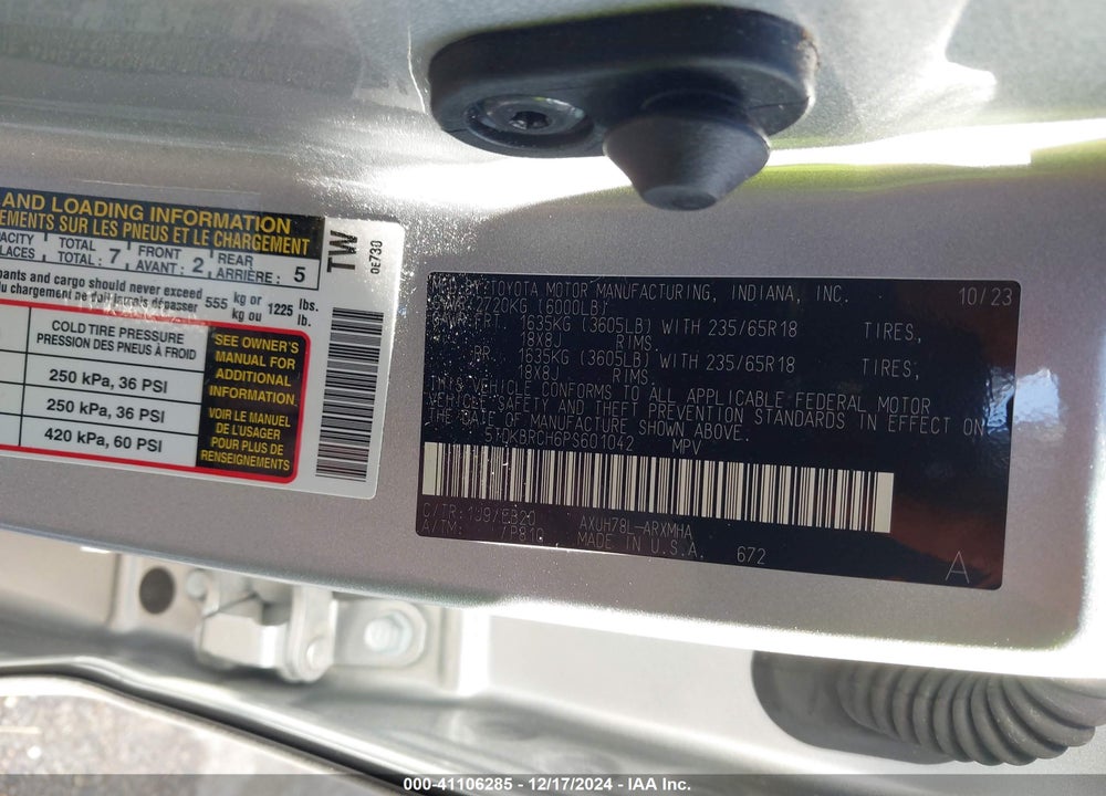 2023 TOYOTA HIGHLANDER HYBRID XLE VIN: 5TDKBRCH6PS601042
