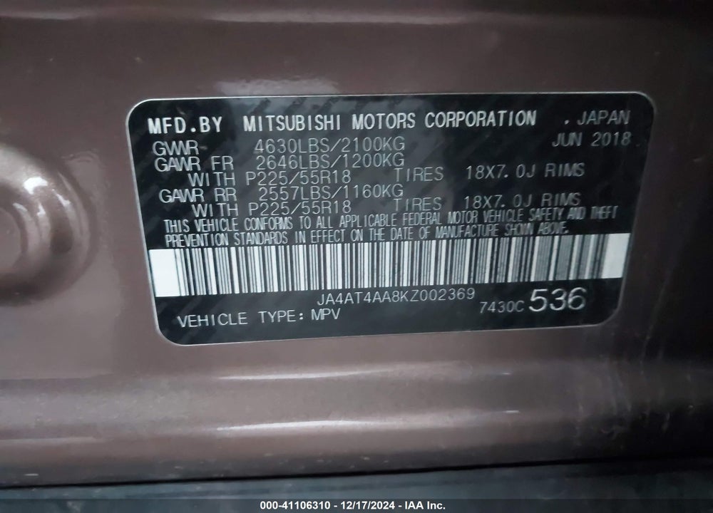 2019 MITSUBISHI ECLIPSE CROSS LE VIN: JA4AT4AA8KZ002369