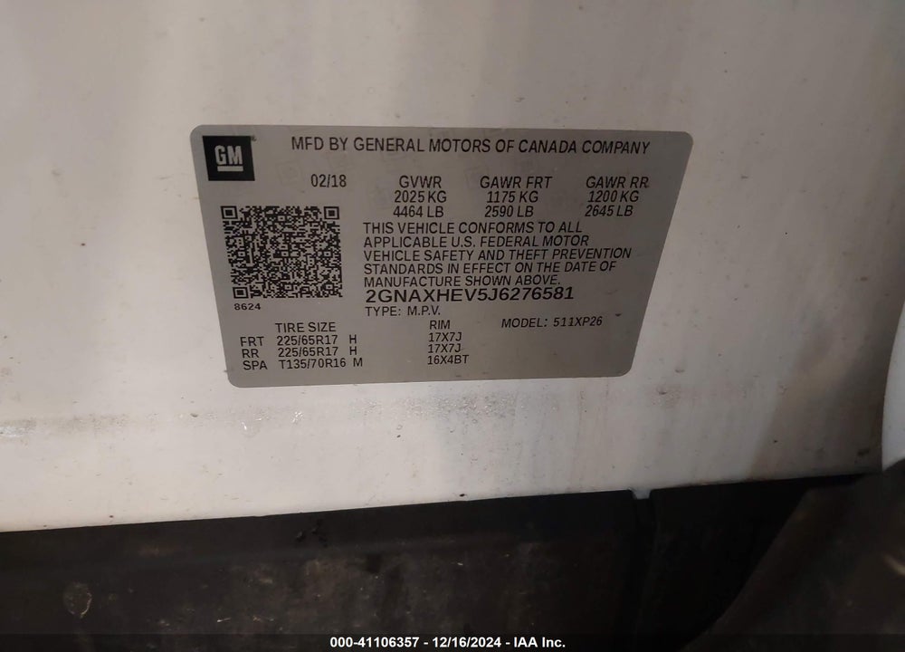 2018 CHEVROLET EQUINOX LS VIN: 2GNAXHEV5J6276581
