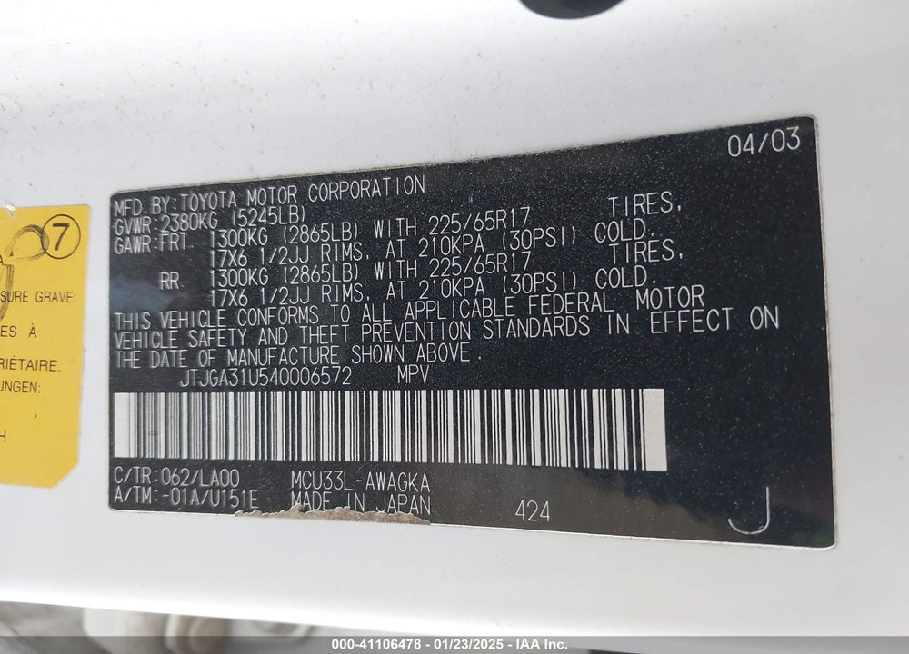 2004 LEXUS RX 330 VIN: JTJGA31U540006572