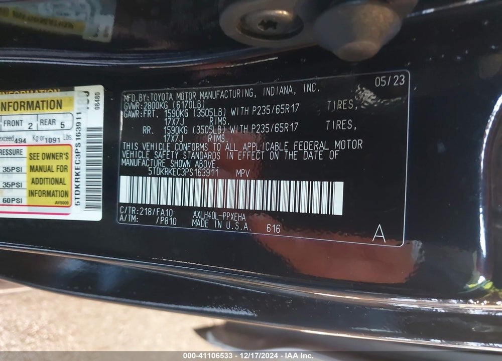 2023 TOYOTA SIENNA LE VIN: 5TDKRKEC3PS163911