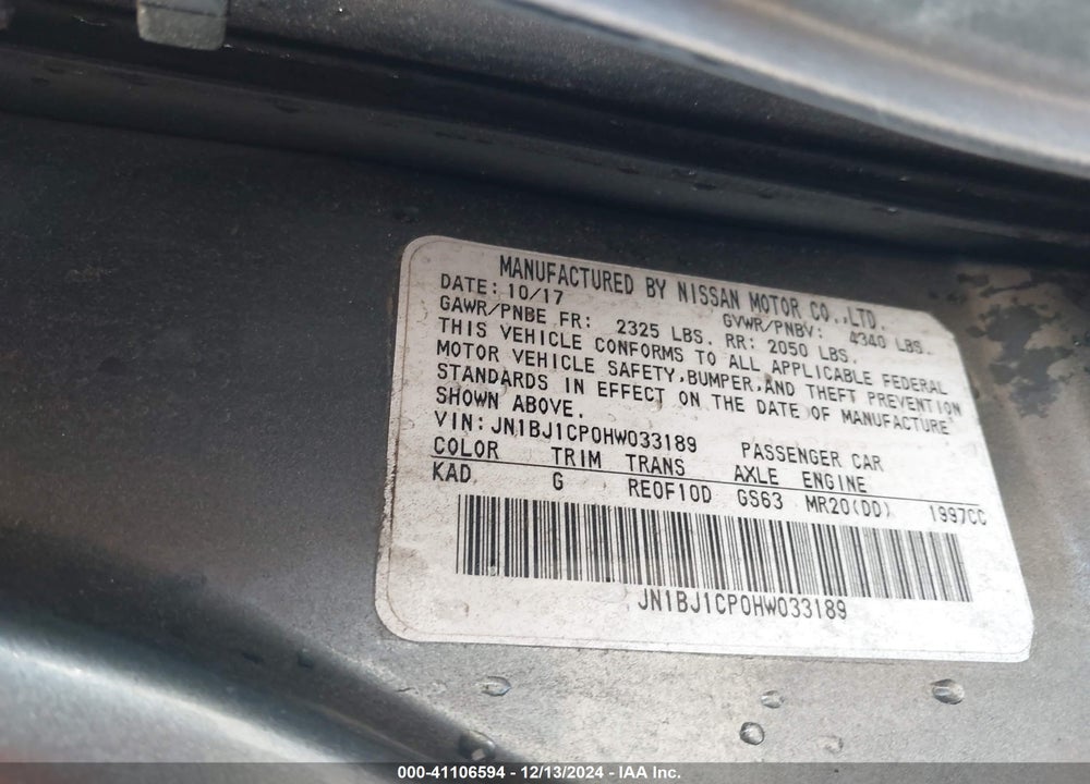 2017 NISSAN ROGUE SPORT SV VIN: JN1BJ1CP0HW033189
