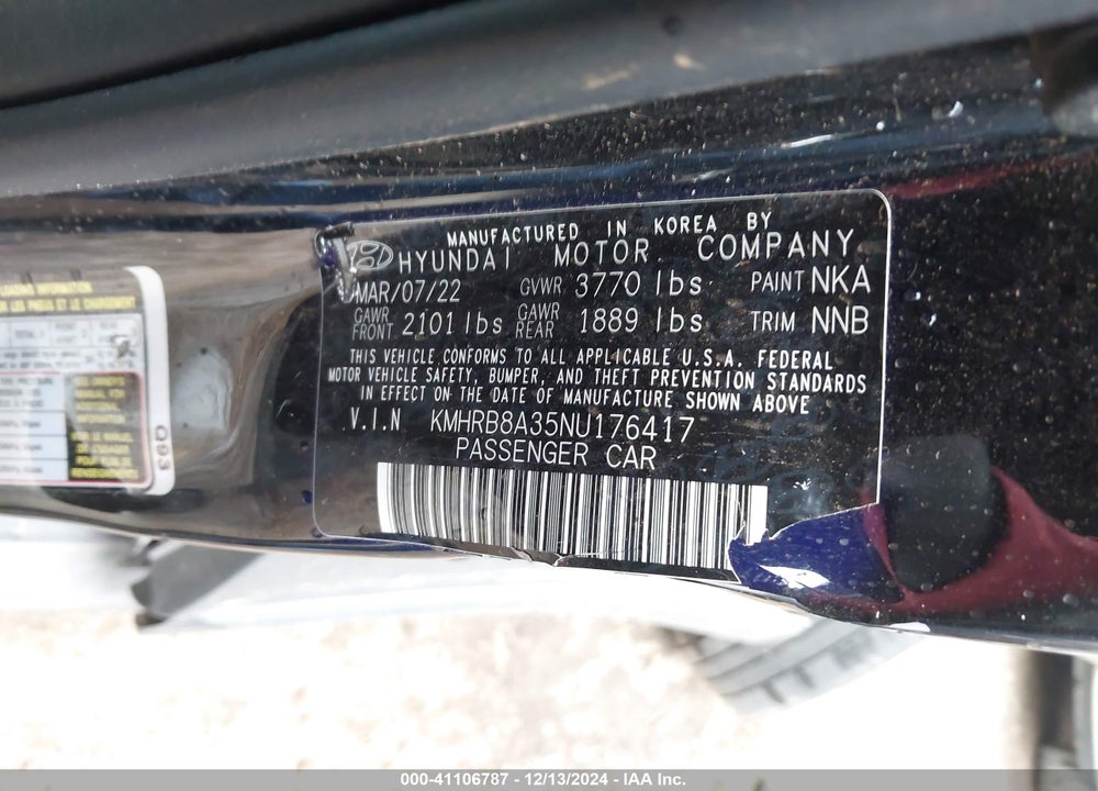 2022 HYUNDAI VENUE SE VIN: KMHRB8A35NU176417
