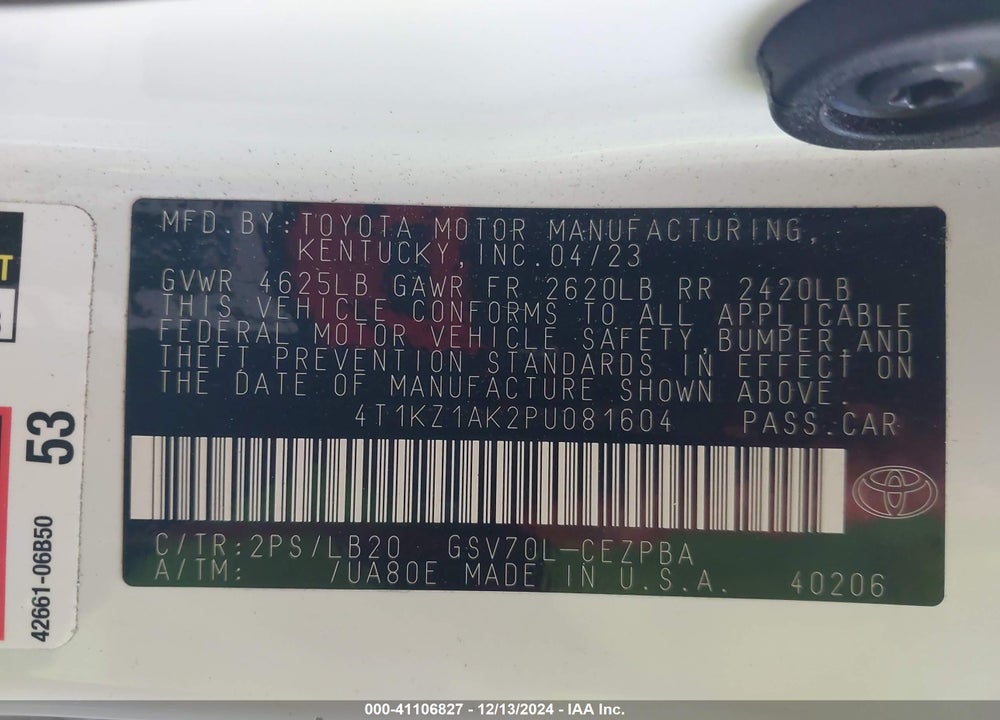 2023 TOYOTA CAMRY VIN: 4T1KZ1AK2PU081604