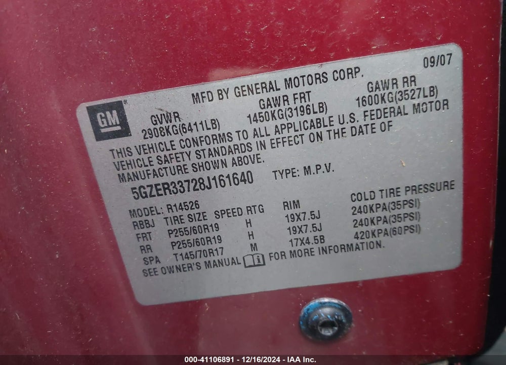 2008 SATURN OUTLOOK XR VIN: 5GZER33728J161640