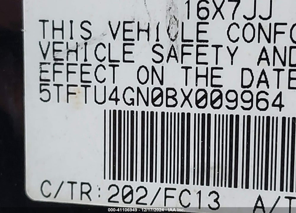 2011 TOYOTA TACOMA PRERUNNER ACCESS CAB VIN: 5TFTU4GN0BX009964