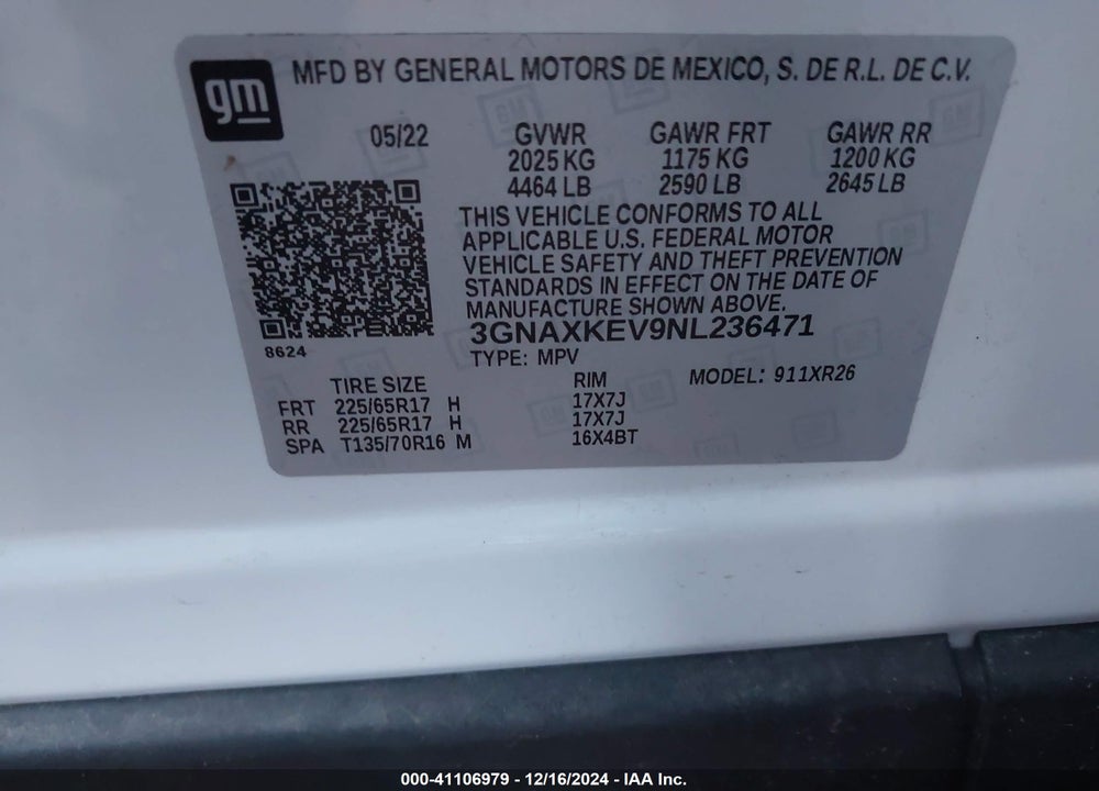 2022 CHEVROLET EQUINOX FWD LT VIN: 3GNAXKEV9NL236471