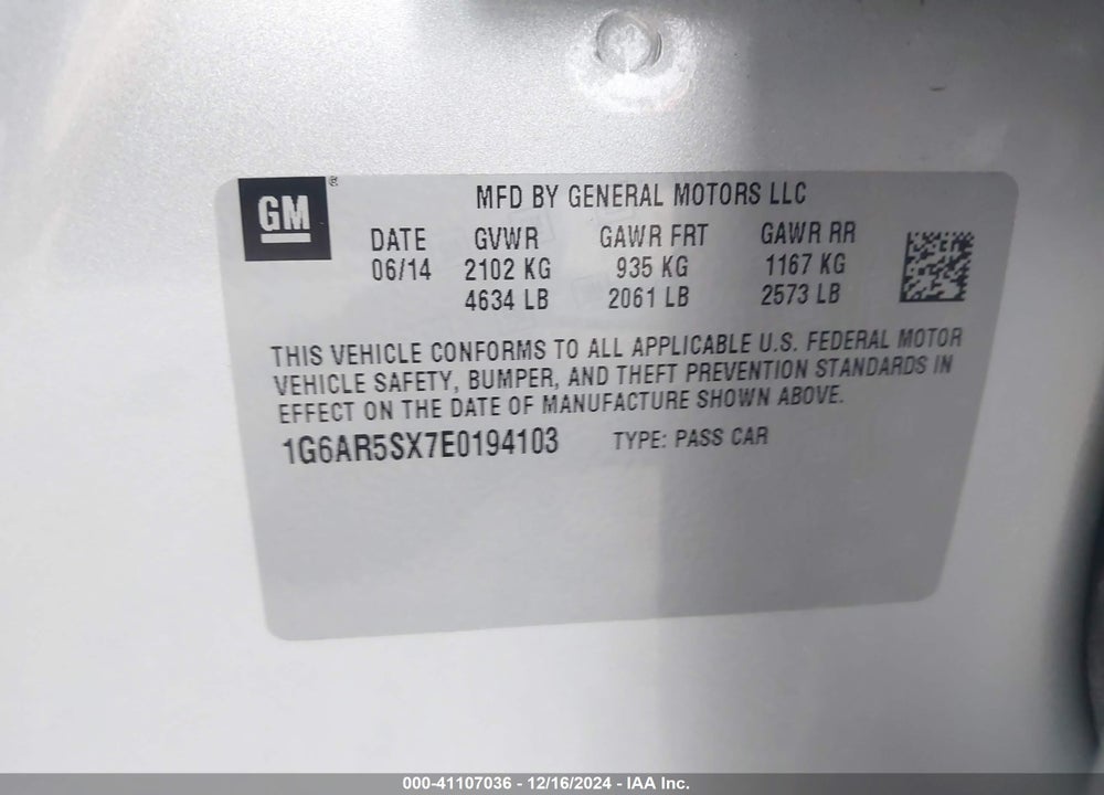 2014 CADILLAC CTS VIN: 1G6AR5SX7E0194103