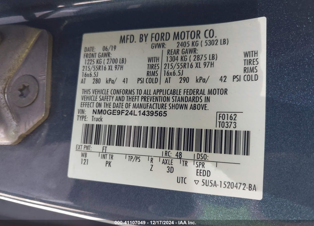 2020 FORD TRANSIT CONNECT XLT PASSENGER WAGON VIN: NM0GE9F24L1439565