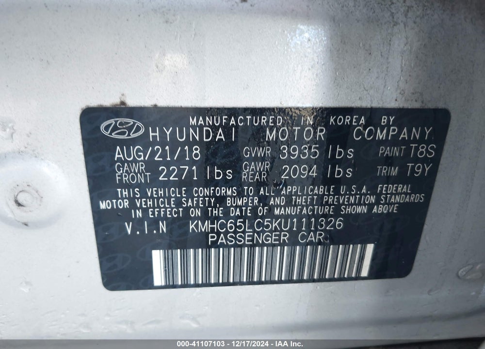 2019 HYUNDAI IONIQ HYBRID BLUE VIN: KMHC65LC5KU111326