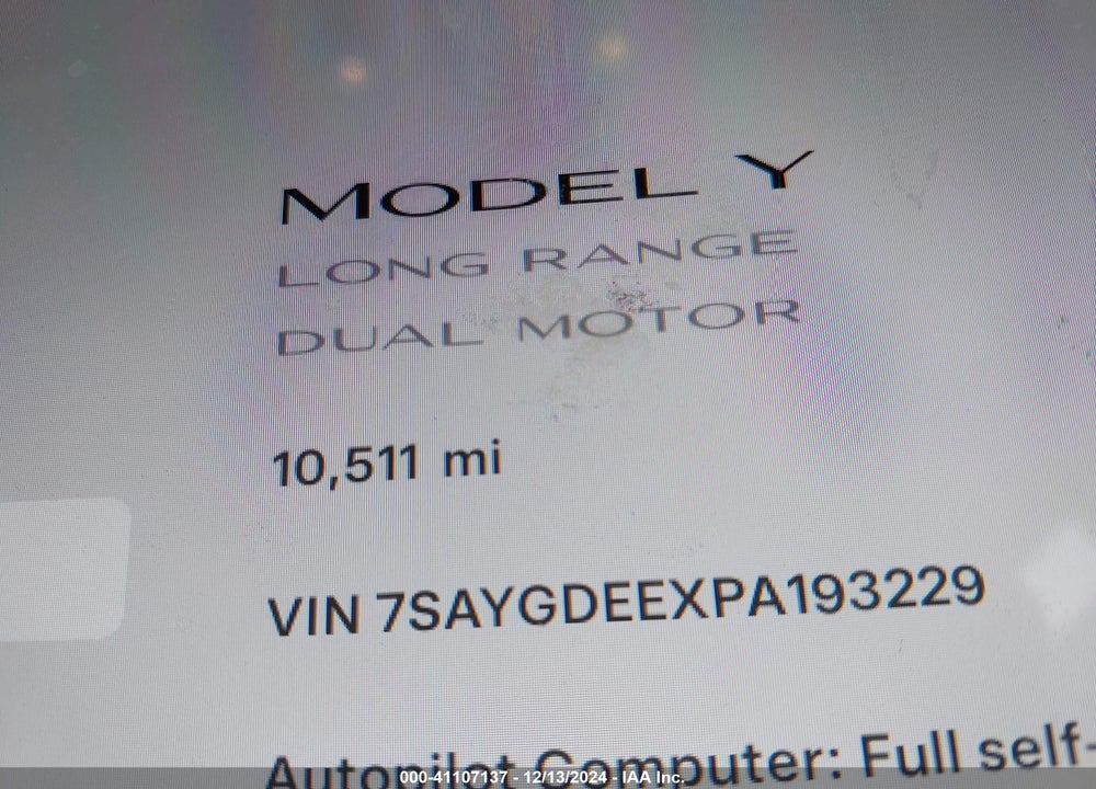2023 TESLA MODEL Y AWD/LONG RANGE DUAL MOTOR ALL-WHEEL DRIVE VIN: 7SAYGDEEXPA193229