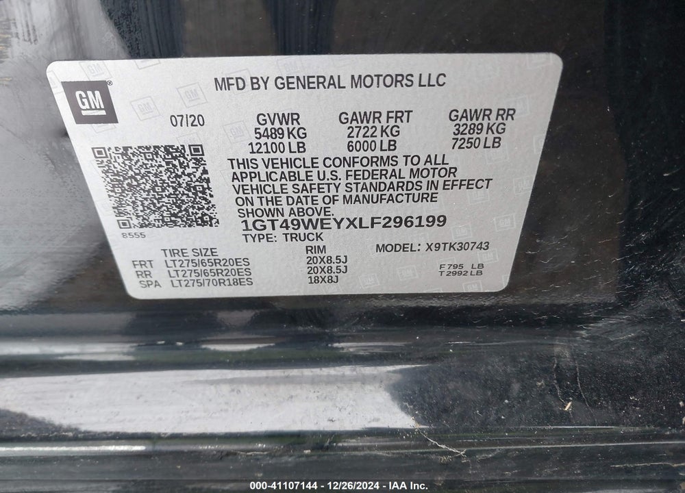 2020 GMC SIERRA 3500HD 4WD  STANDARD BED DENALI VIN: 1GT49WEYXLF296199