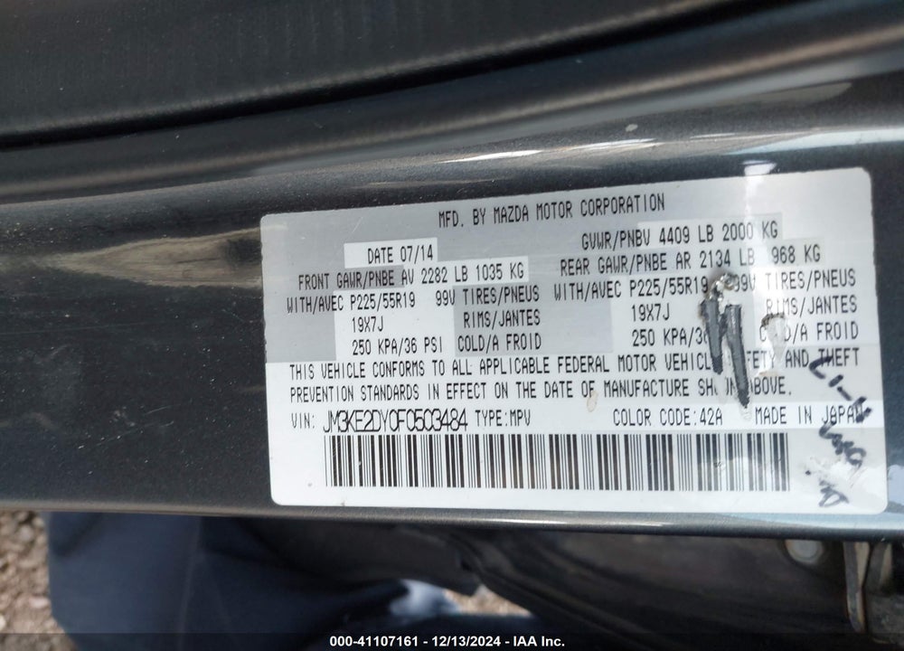 2015 MAZDA CX-5 GRAND TOURING VIN: JM3KE2DY0F0503484