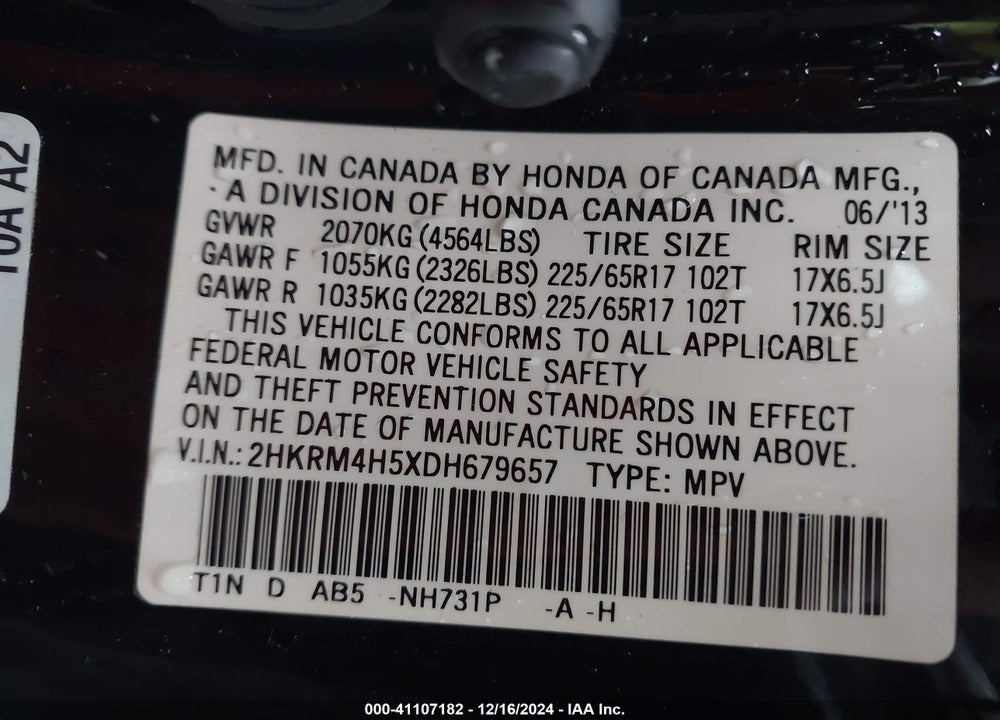 2013 HONDA CR-V EX VIN: 2HKRM4H5XDH679657