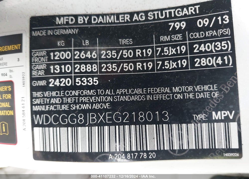 2014 MERCEDES-BENZ GLK 350 4MATIC VIN: WDCGG8JBXEG218013