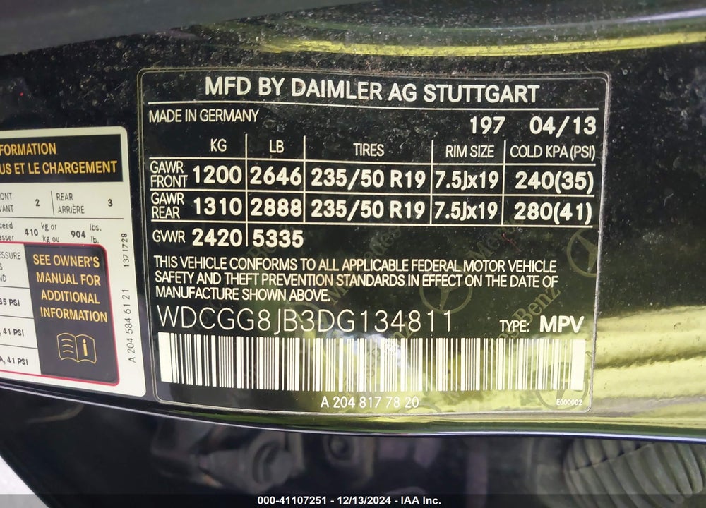 2013 MERCEDES-BENZ GLK 350 4MATIC VIN: WDCGG8JB3DG134811