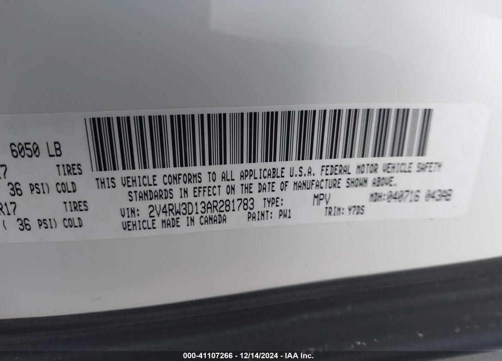2010 VOLKSWAGEN ROUTAN SE VIN: 2V4RW3D13AR281783