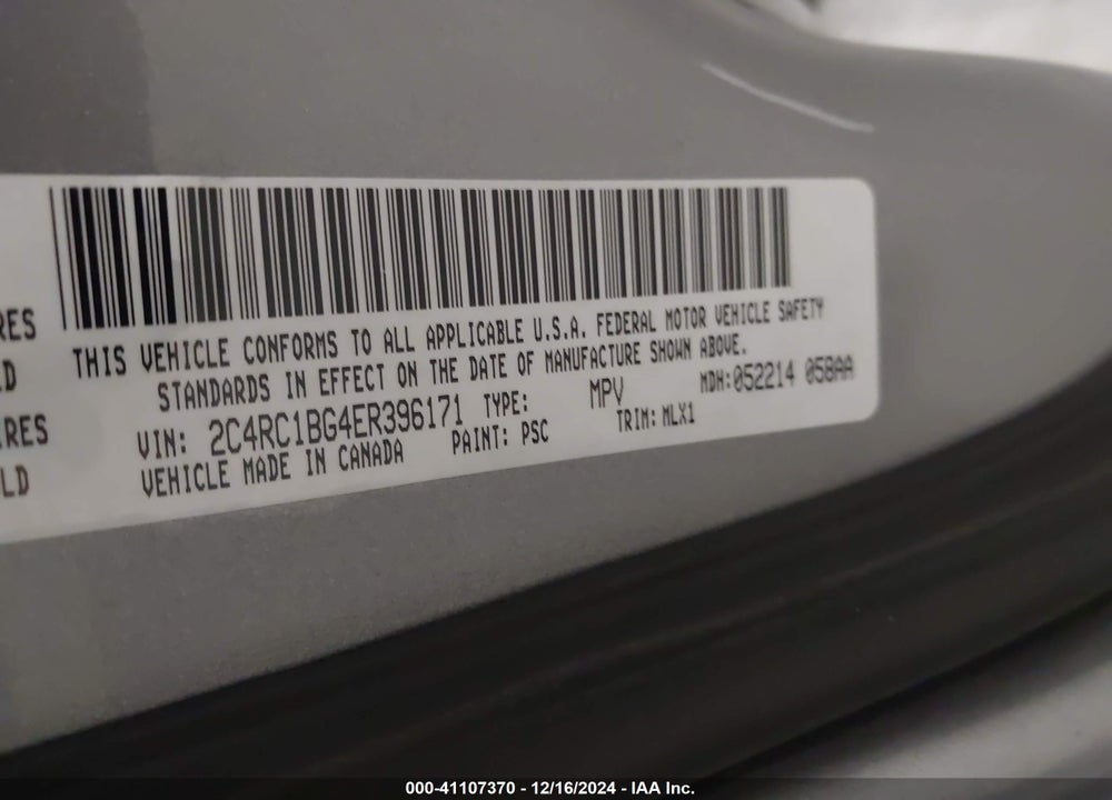 2014 CHRYSLER TOWN & COUNTRY TOURING VIN: 2C4RC1BG4ER396171