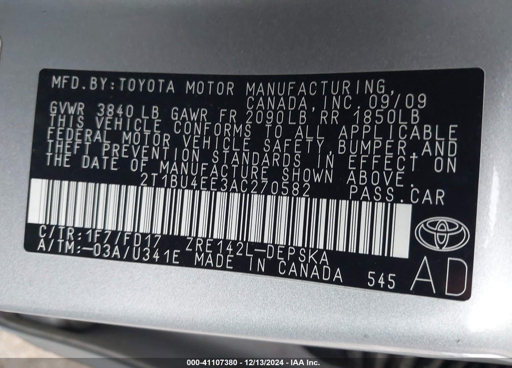 2010 TOYOTA COROLLA S VIN: 2T1BU4EE3AC270582