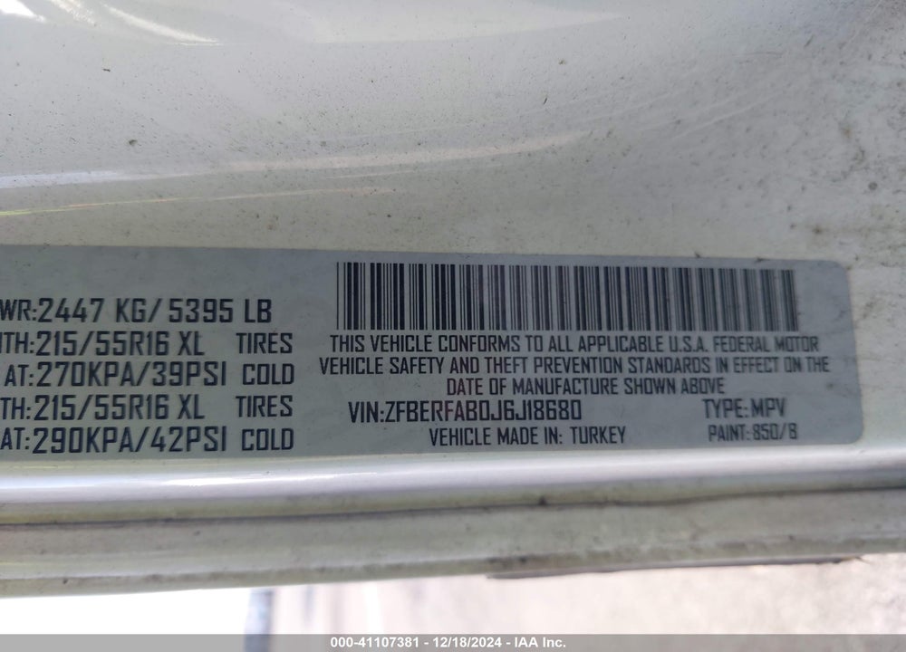 2018 RAM PROMASTER CITY TRADESMAN VIN: ZFBERFAB0J6J18680