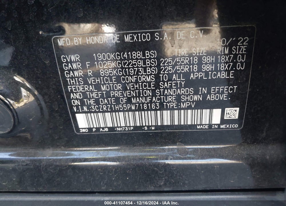 2023 HONDA HR-V 2WD SPORT VIN: 3CZRZ1H55PM718163