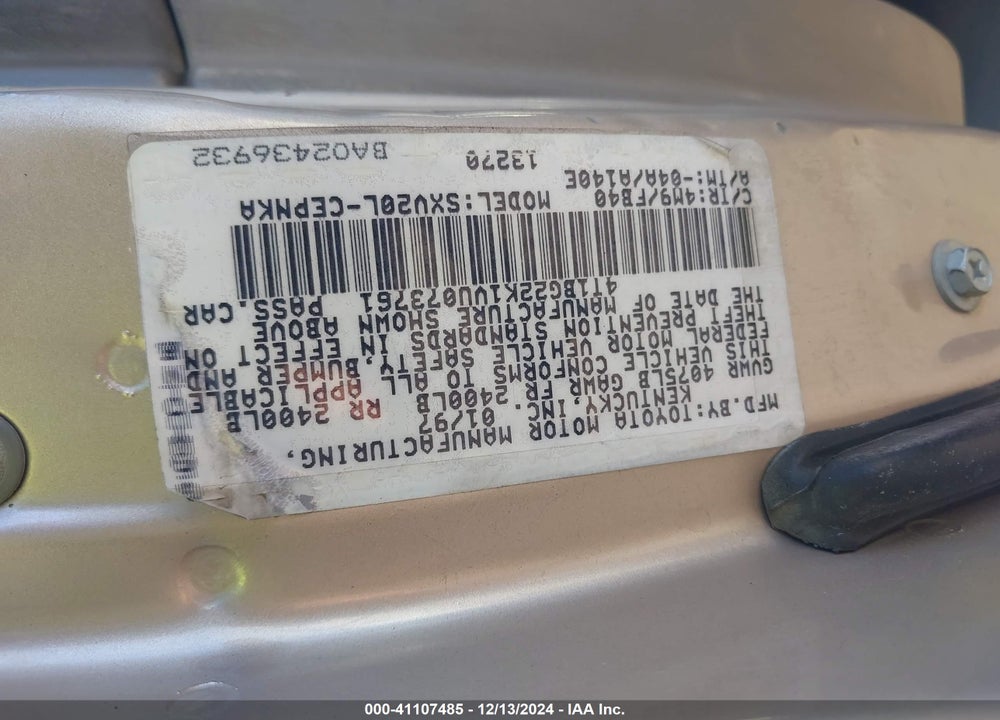 1997 TOYOTA CAMRY LE VIN: 4T1BG22K1VU073761