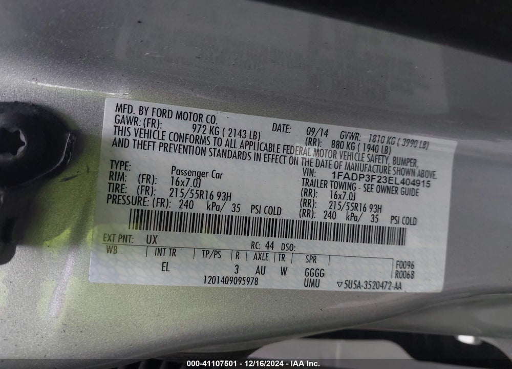 2014 FORD FOCUS SE VIN: 1FADP3F23EL404915
