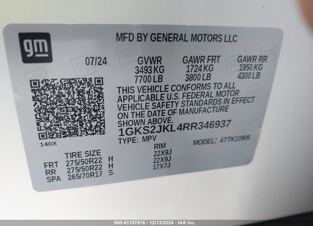 2024 GMC YUKON XL 4WD DENALI VIN: 1GKS2JKL4RR346937
