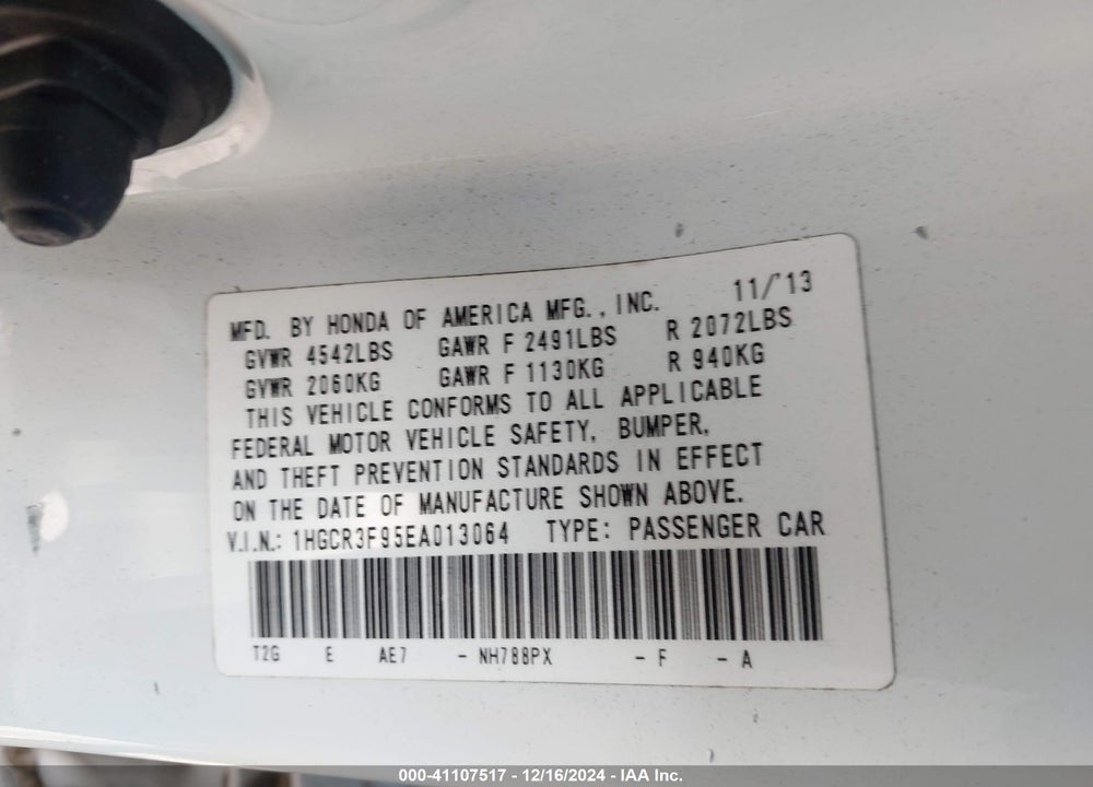 2014 HONDA ACCORD TOURING VIN: 1HGCR3F95EA013064