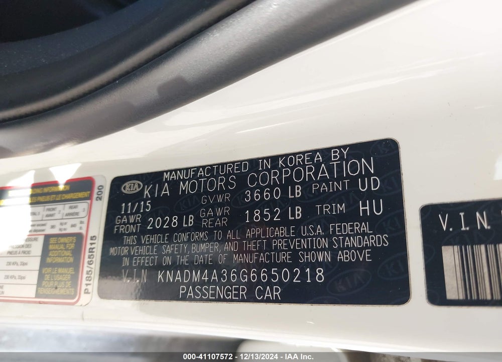 2016 KIA RIO LX VIN: KNADM4A36G6650218