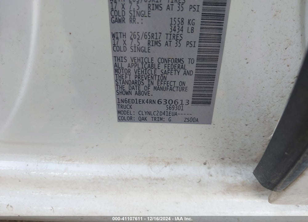 2024 NISSAN FRONTIER VIN: 1N6ED1EK4RN630613