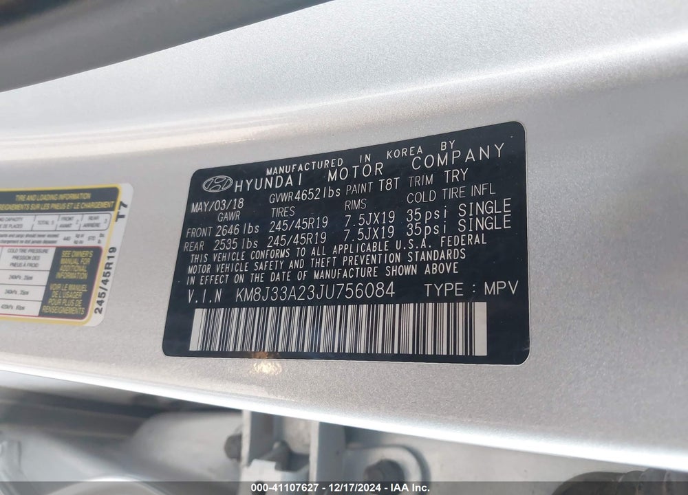 2018 HYUNDAI TUCSON LIMITED VIN: KM8J33A23JU756084