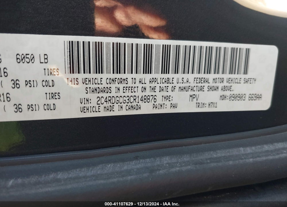 2012 DODGE GRAND CARAVAN SXT VIN: 2C4RDGCG3CR148876