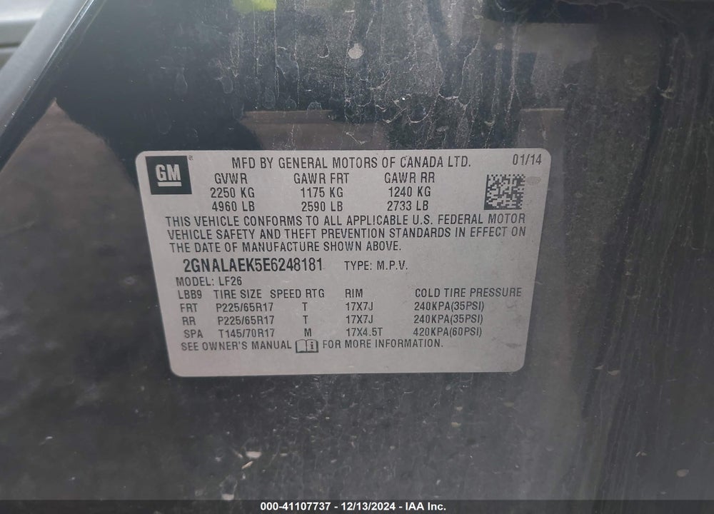 2014 CHEVROLET EQUINOX LS VIN: 2GNALAEK5E6248181