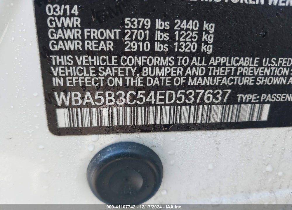 2014 BMW 535I VIN: WBA5B3C54ED537637