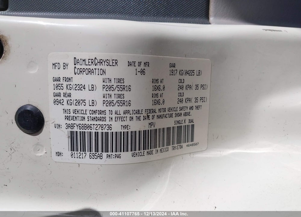 2006 CHRYSLER PT CRUISER LIMITED VIN: 3A8FY68B06T278736